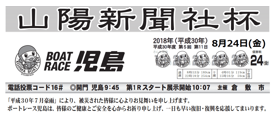 競艇予想 児島 山陽新聞社杯 2018 8 24 最終日の買い目はコレ