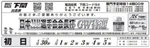 【下関競艇予想（4/30）】日本モーターボート選手会会長杯GW特選（2019）初日の買い目はコレ！